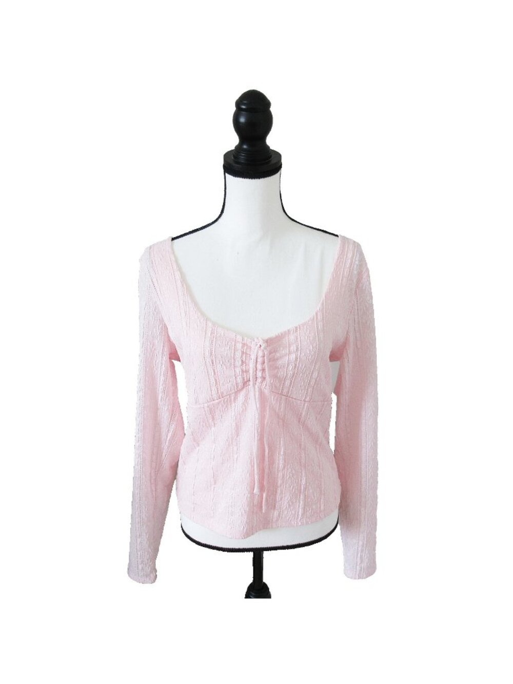 NWT Madden Girl Y2K Inspired Juniors' XL Pink Lace Textured Long-Sleeve Top